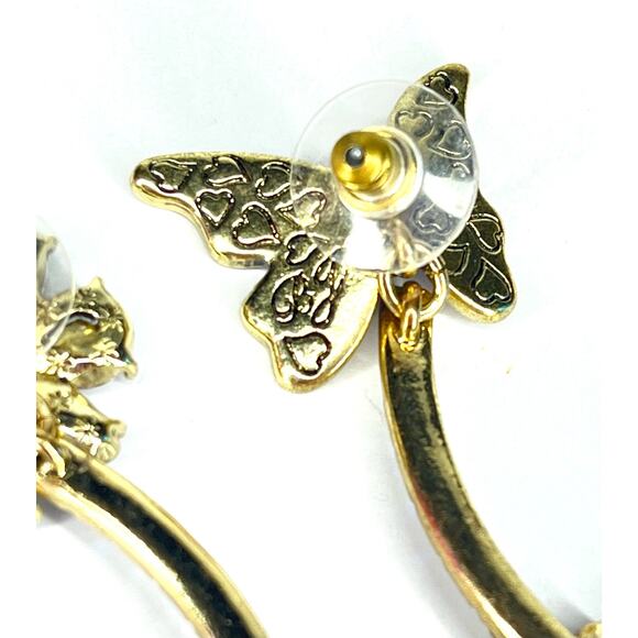 Betsey Johnson EARRINGS Dangle Drop Butterfly Flower Crystal Stone Stud Posts - Picture 6 of 7